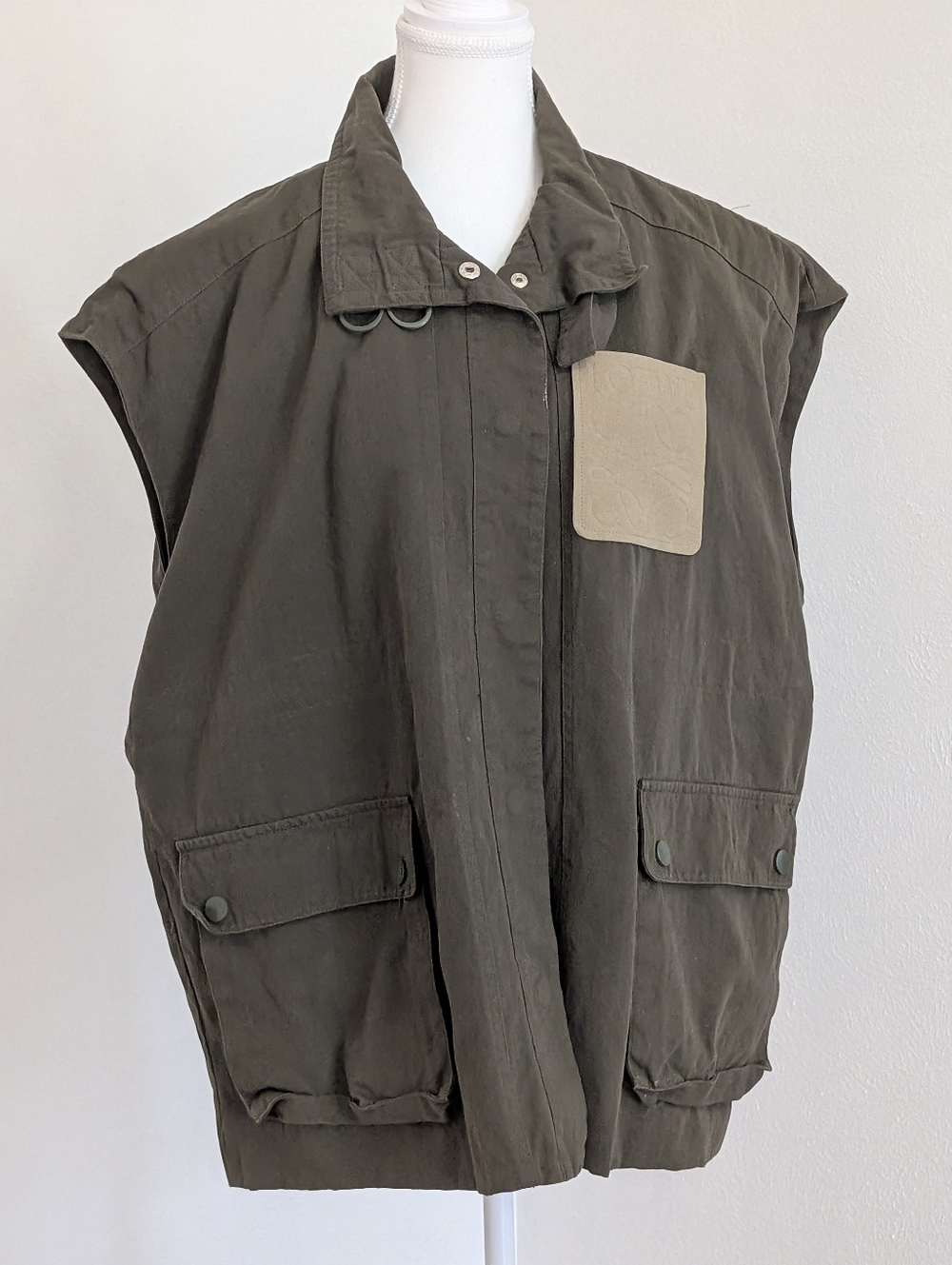 Loewe Olive Utility Field Vest with Embossed Logo Patch